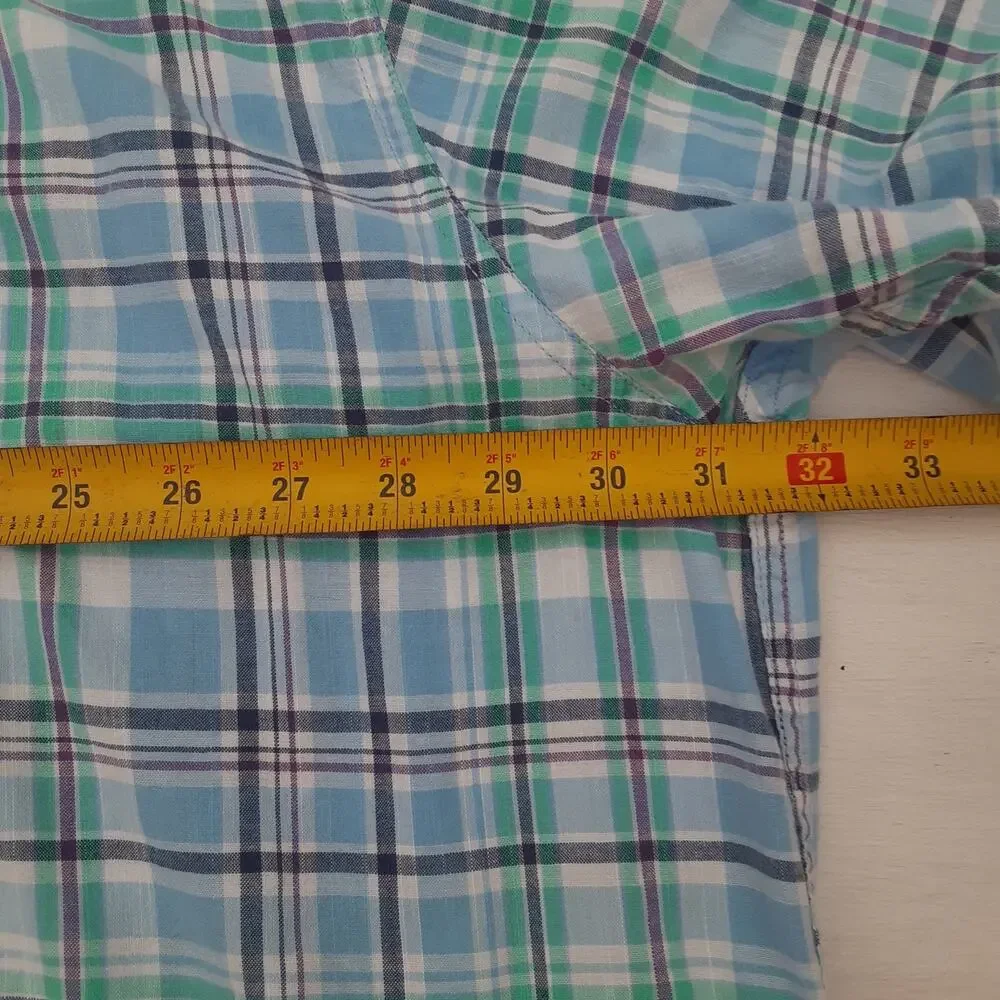 Izod Saltwater Men's 4XL Blue and White Plaid Button-Down Short Sleeve Shirt